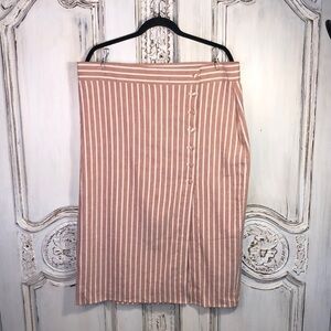 Leith Linen Blend True Wrap Covered Button Down MIDI Skirt Size 1X NWOT